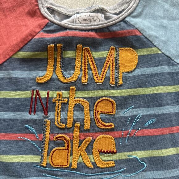 Mud Pie Blue Stripe Jump In The Lake Tee Small 12-18 Months - Picture 2 of 4